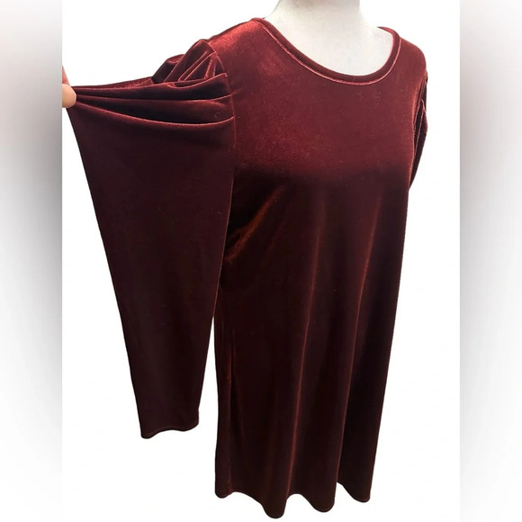 CeCe Deep Claret Velvet Petals Dress - Size Womens XL - Picture 6 of 9